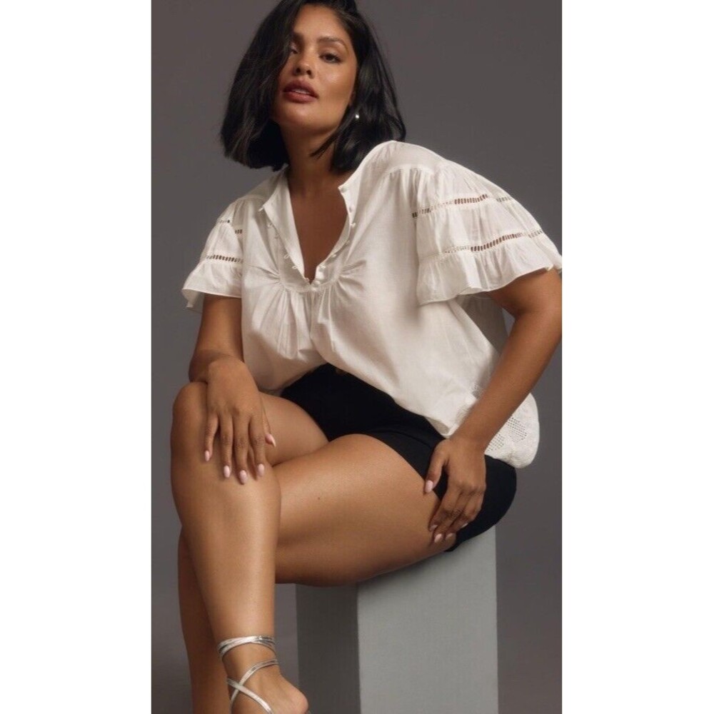 Anthropologie Love The Label Top Womens Cotton Preppy Eyelet Blouse Sz XS New